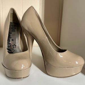 Tan patent leather platform